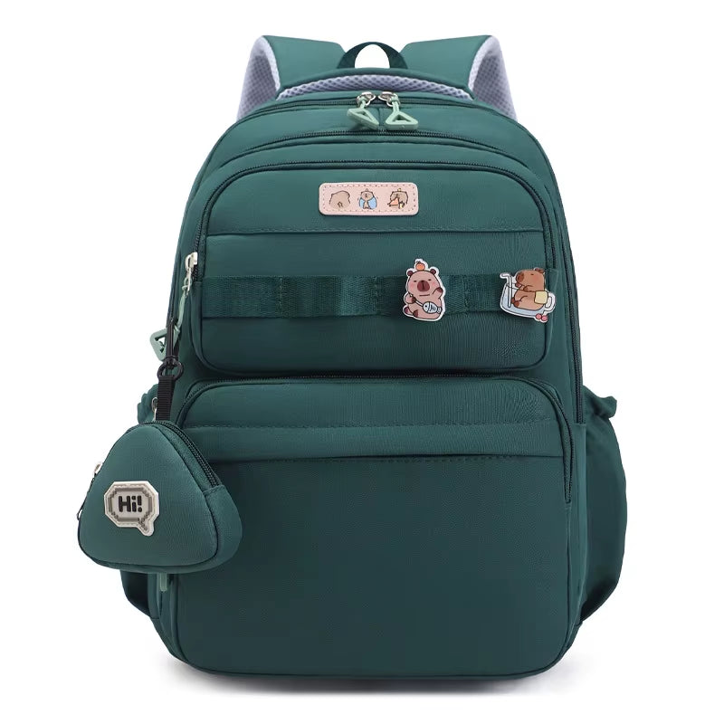 Casual Simple Solid Color Backpack Double Shoulder Strap Large Capacity Printed Design for Elementary High School Oxford