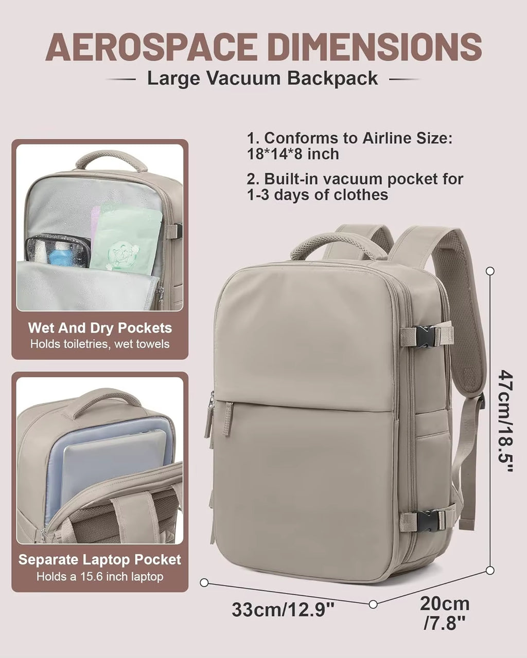 Women Men Laptop Backpack with Vacuum Compression Pump Waterproof Travel Bag Polyester Lining Seal Packing for Personal Items