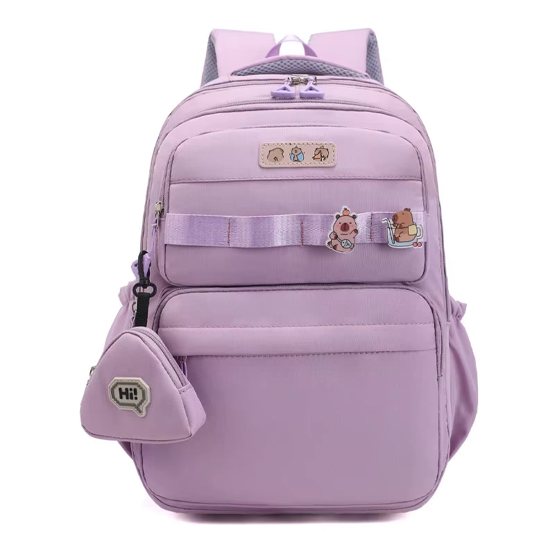 Casual Simple Solid Color Backpack Double Shoulder Strap Large Capacity Printed Design for Elementary High School Oxford
