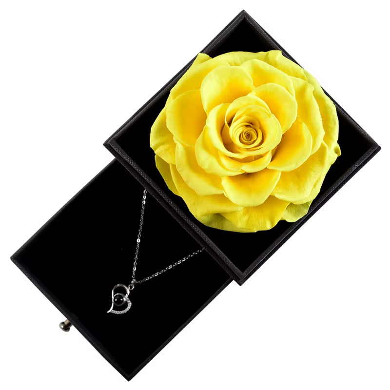 Trendy Eternal Rose Jewelry Box Real Flower Drawer Gift Set for Valentine Mother Day Present Keepsake Storage Case
