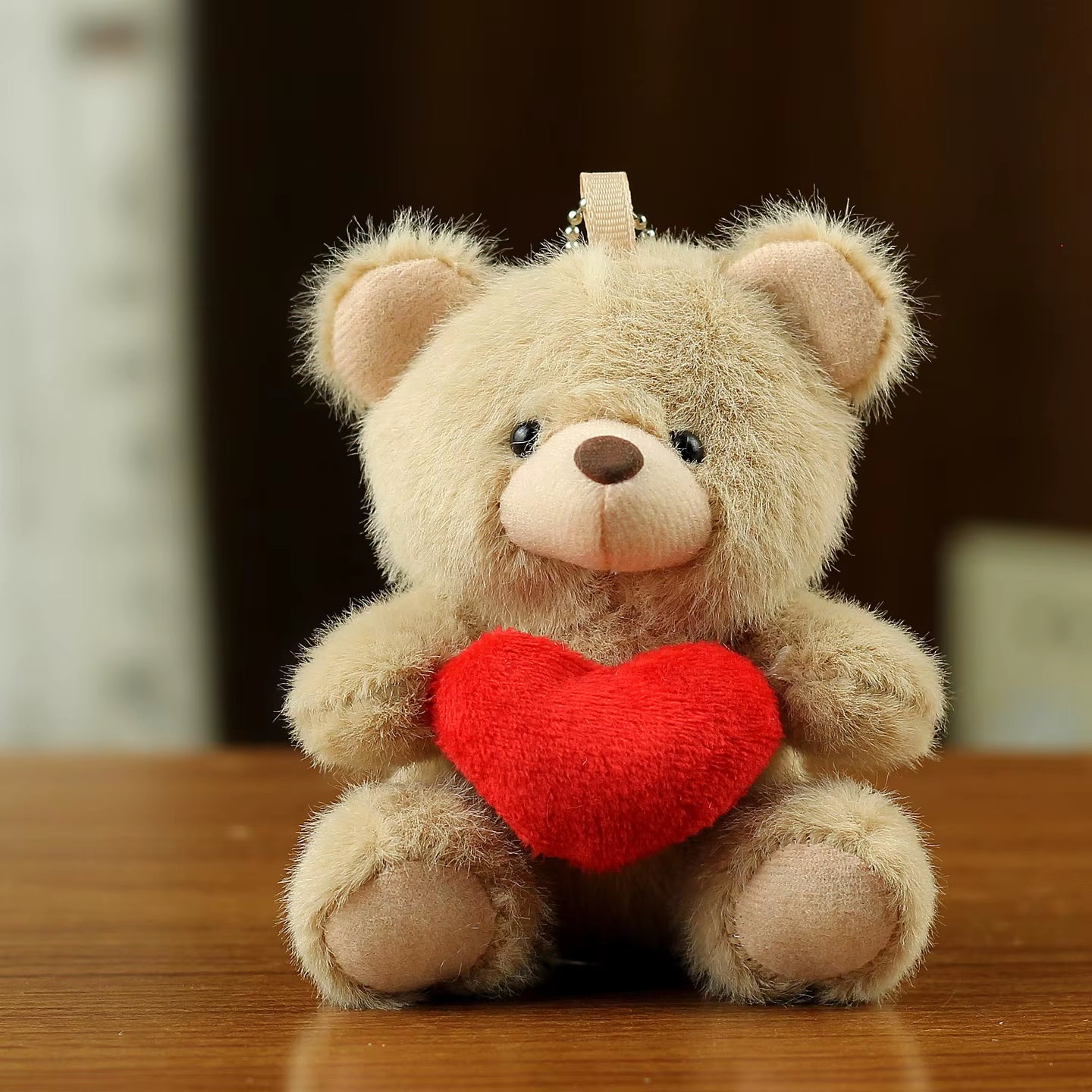 Mini Size Plush Bear Hug Red Heart Pillow Valentines' Keychain Bag Charm Faux Fur Keyring Pendant