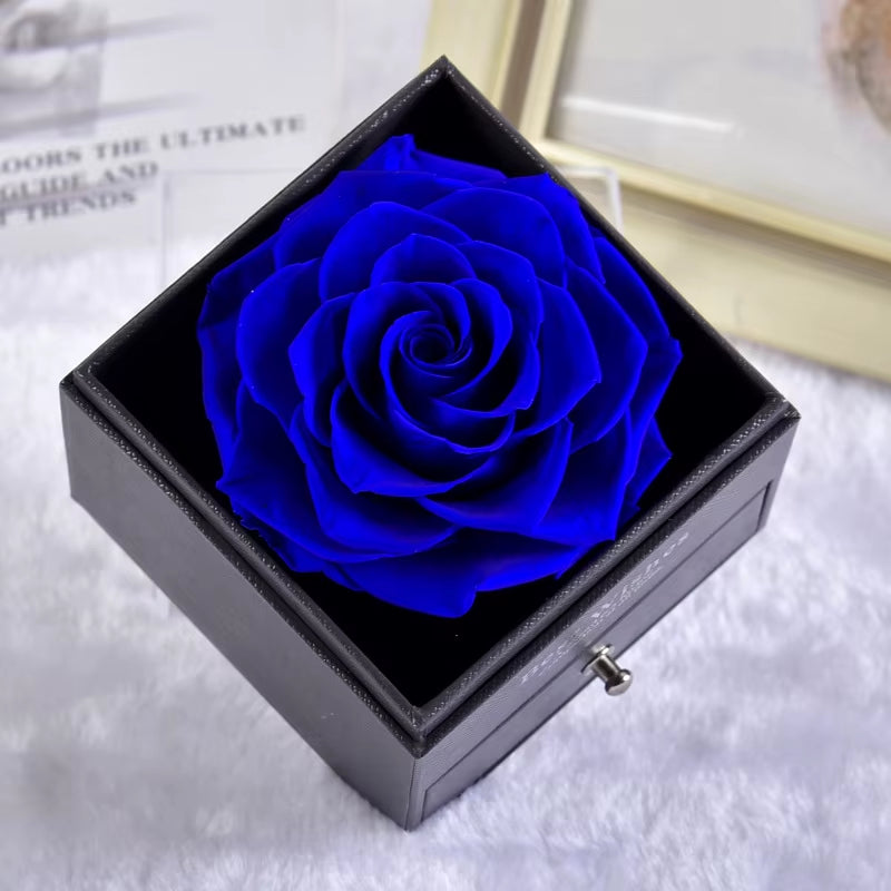 Trendy Eternal Rose Jewelry Box Real Flower Drawer Gift Set for Valentine Mother Day Present Keepsake Storage Case
