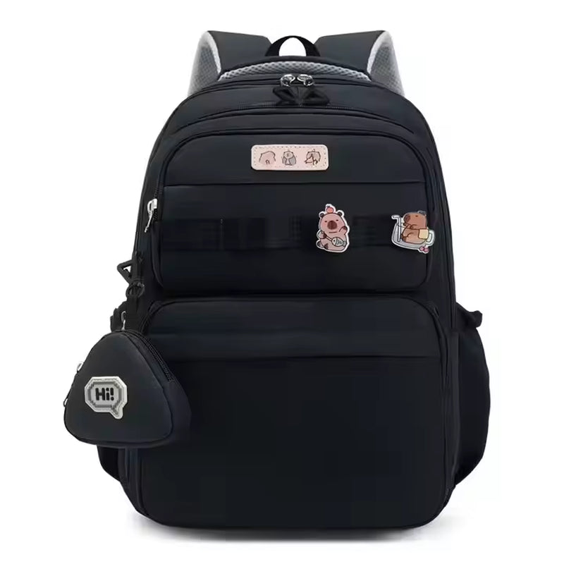 Casual Simple Solid Color Backpack Double Shoulder Strap Large Capacity Printed Design for Elementary High School Oxford