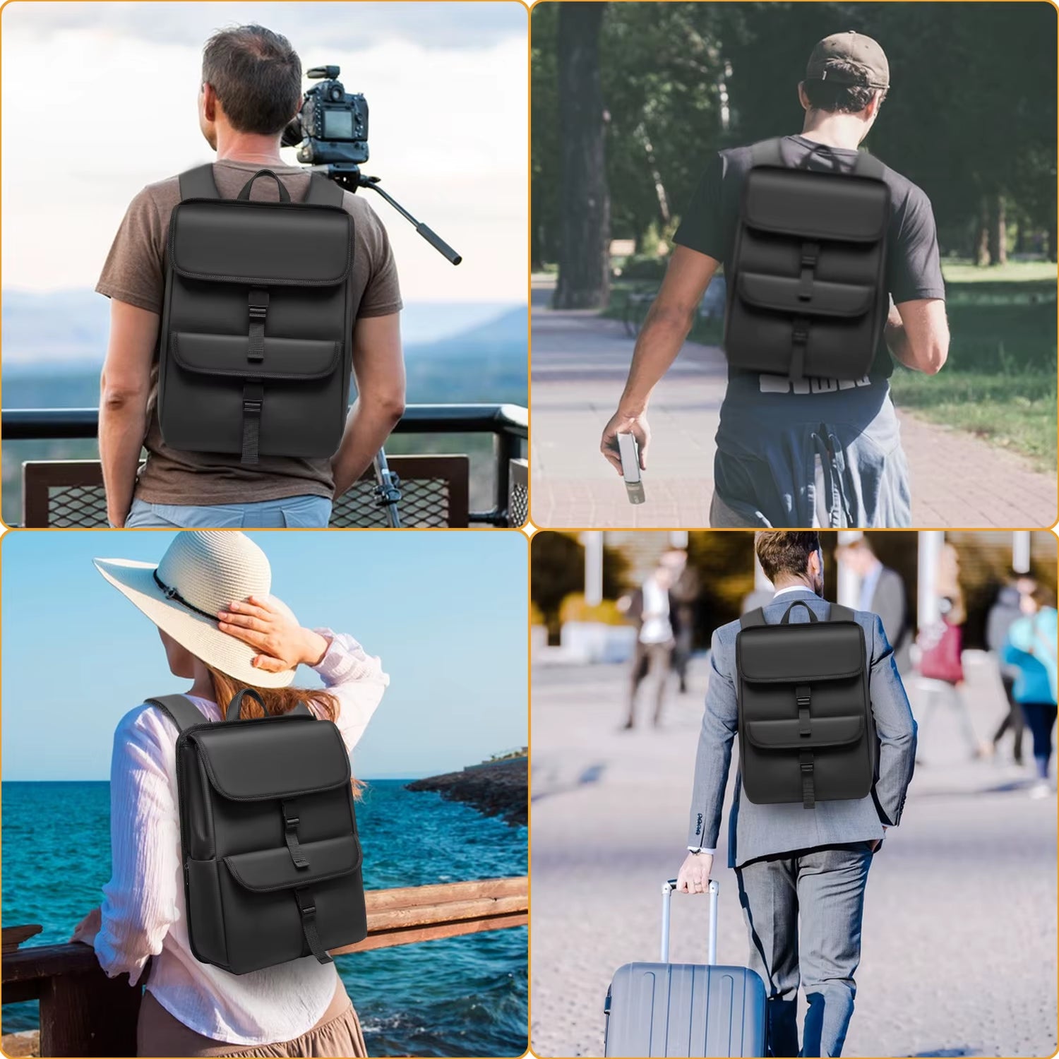 Vintage 15.6 Inch Laptop Backpack USB Charging Port Casual Daypack for College Work Black Backpack for Women Men for Summer