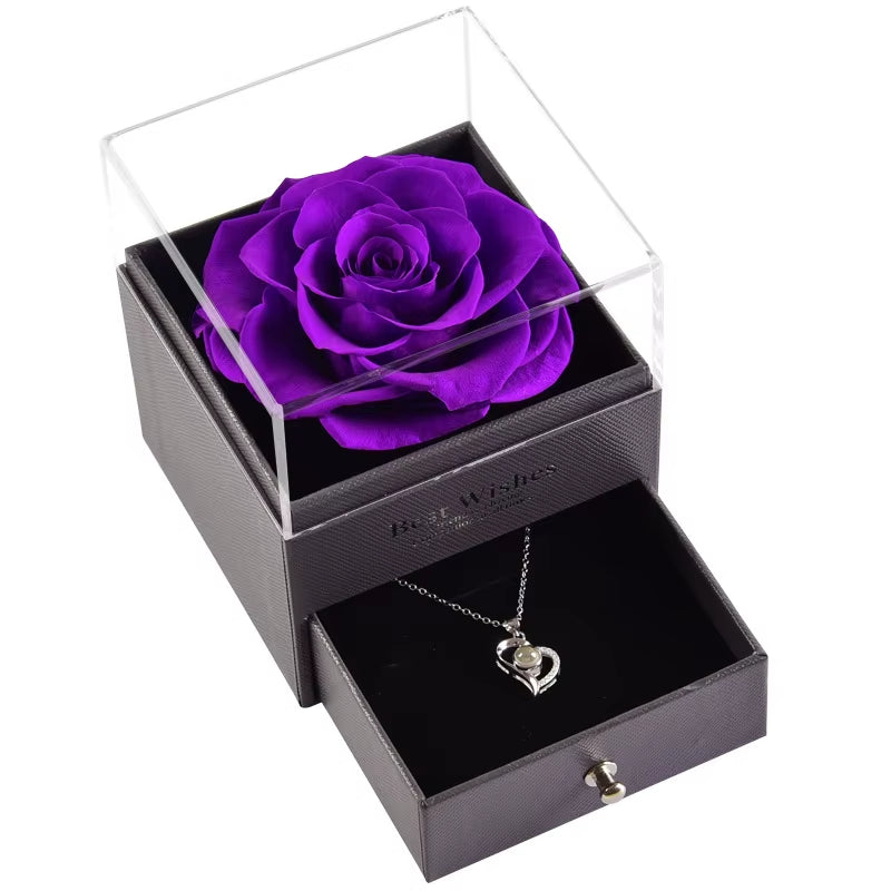 Trendy Eternal Rose Jewelry Box Real Flower Drawer Gift Set for Valentine Mother Day Present Keepsake Storage Case