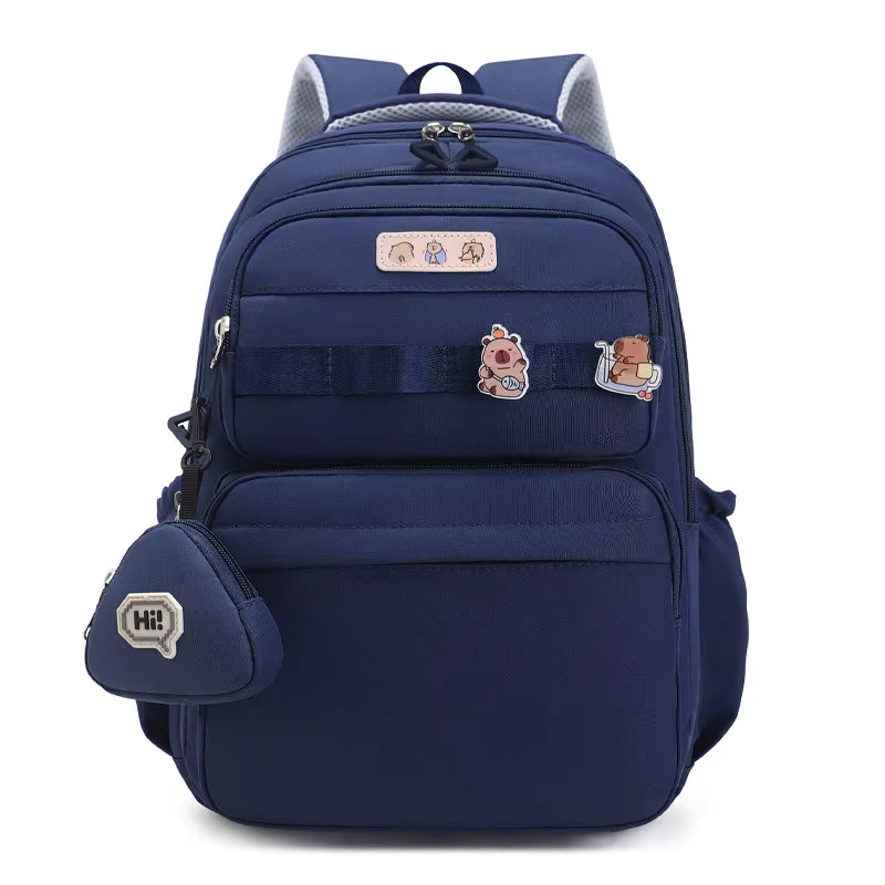 Casual Simple Solid Color Backpack Double Shoulder Strap Large Capacity Printed Design for Elementary High School Oxford