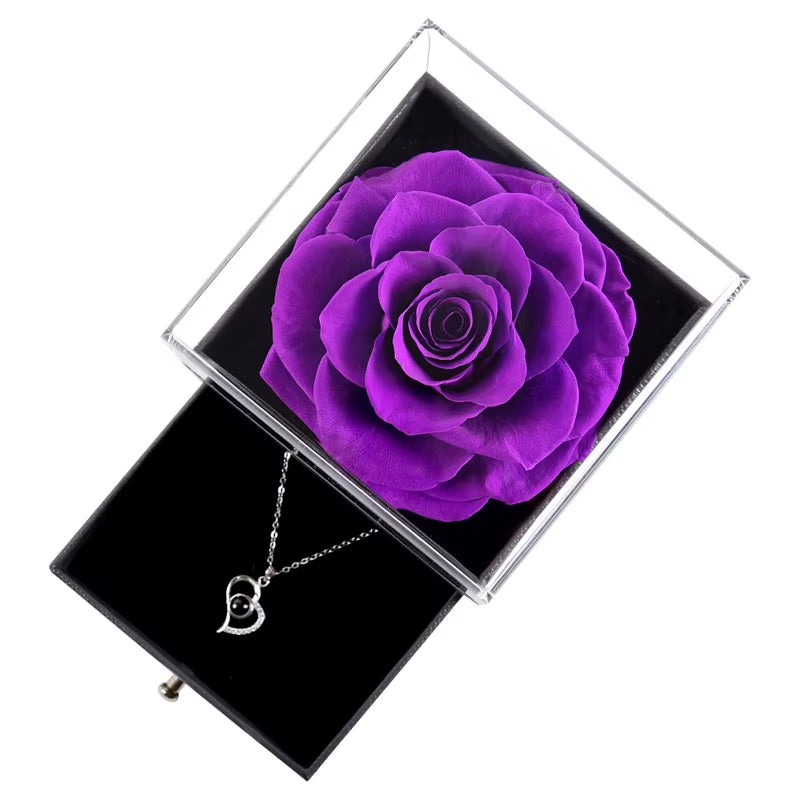 Trendy Eternal Rose Jewelry Box Real Flower Drawer Gift Set for Valentine Mother Day Present Keepsake Storage Case