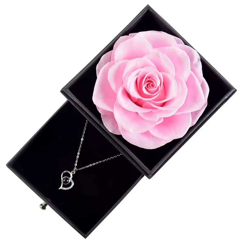 Trendy Eternal Rose Jewelry Box Real Flower Drawer Gift Set for Valentine Mother Day Present Keepsake Storage Case