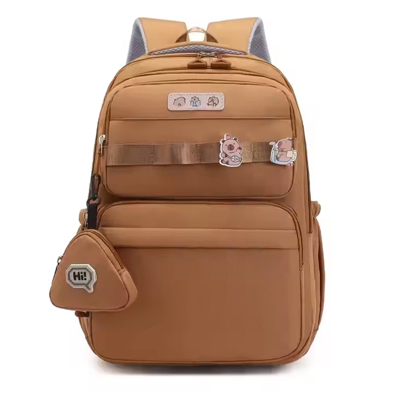 Casual Simple Solid Color Backpack Double Shoulder Strap Large Capacity Printed Design for Elementary High School Oxford