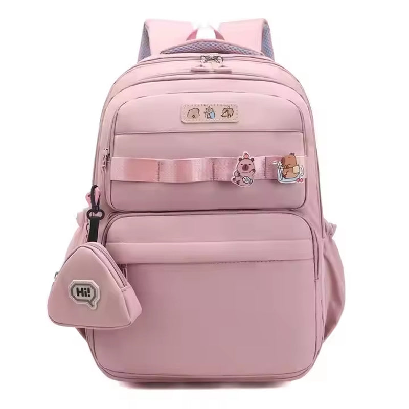 Casual Simple Solid Color Backpack Double Shoulder Strap Large Capacity Printed Design for Elementary High School Oxford
