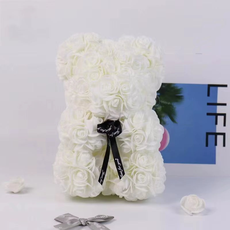 Hot Sale 25Cm Eternal Rose Bear Gift Box Hugging Bear Artificial Flower Gifts Series for Graduation Anniversaries Valentine'S