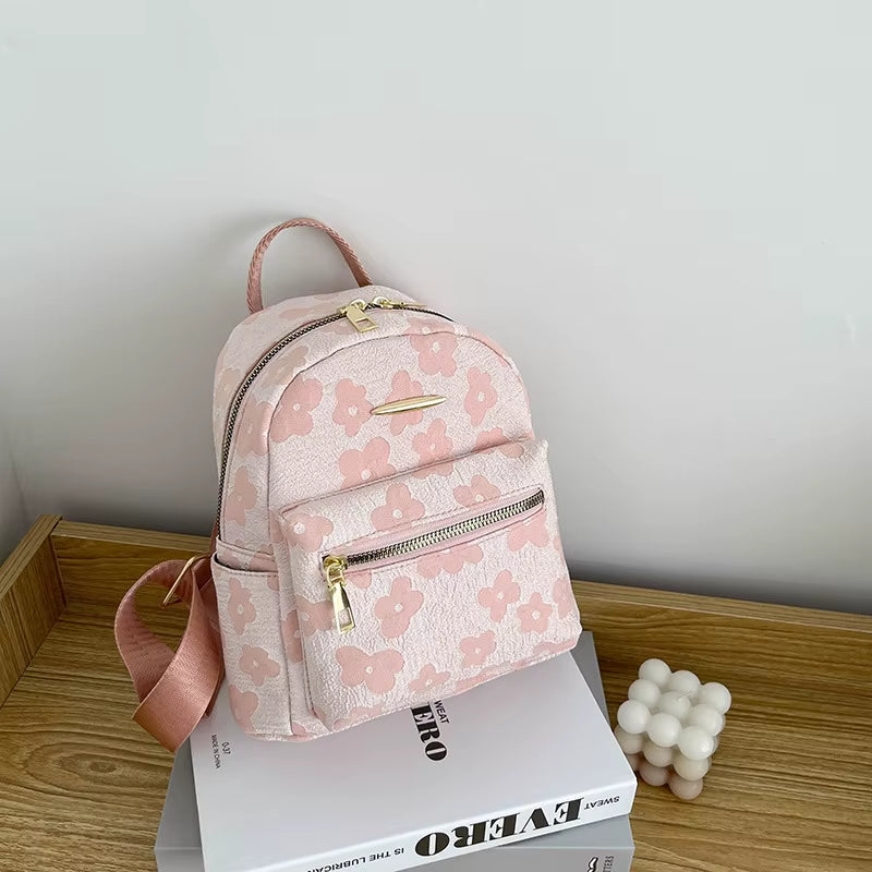 Custom Color Mini Small Backpack for Ladies and Girls Casual Outdoor for Pink School Bag with Flower Pattern and Zipper Closure