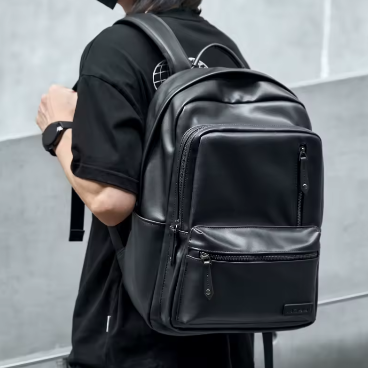 Men’s PU Leather Plaid Business Backpack