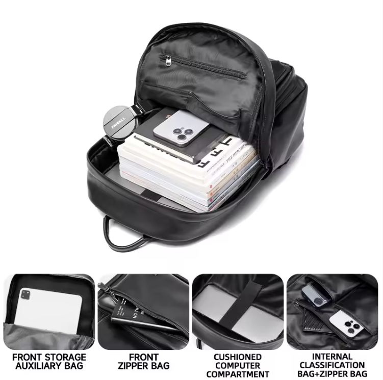 Men’s PU Leather Plaid Business Backpack