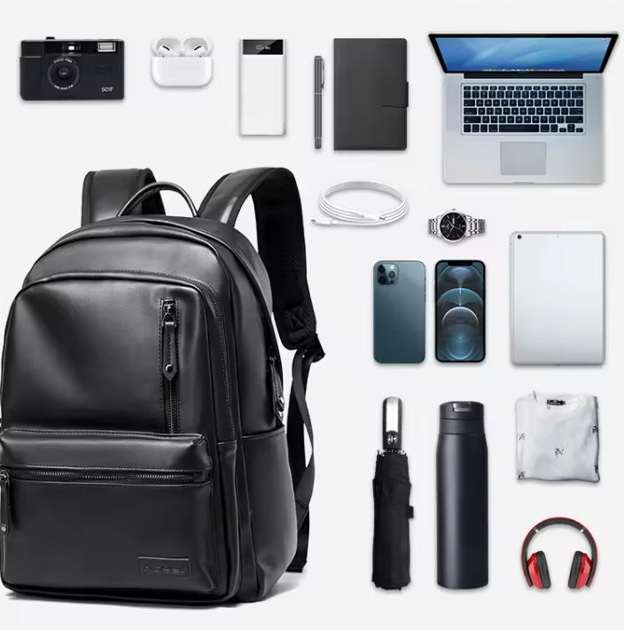 Men’s PU Leather Plaid Business Backpack