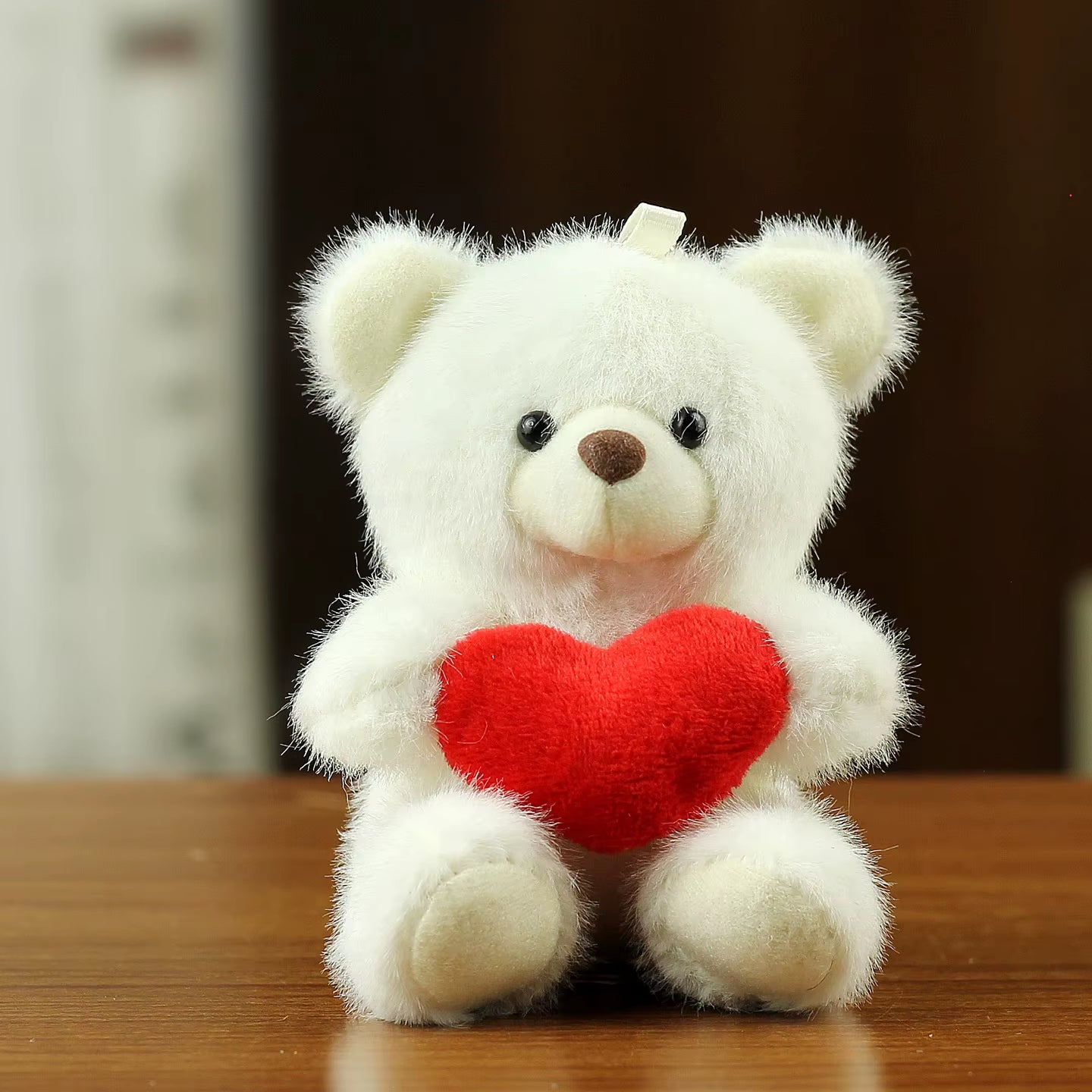 Mini Size Plush Bear Hug Red Heart Pillow Valentines' Keychain Bag Charm Faux Fur Keyring Pendant