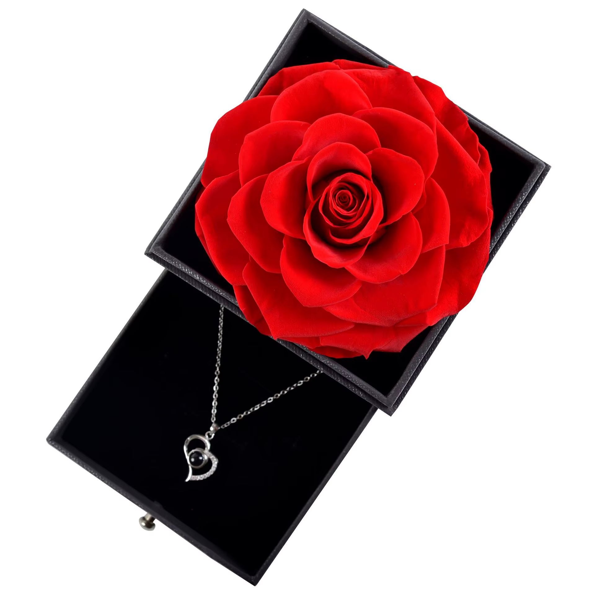 Trendy Eternal Rose Jewelry Box Real Flower Drawer Gift Set for Valentine Mother Day Present Keepsake Storage Case