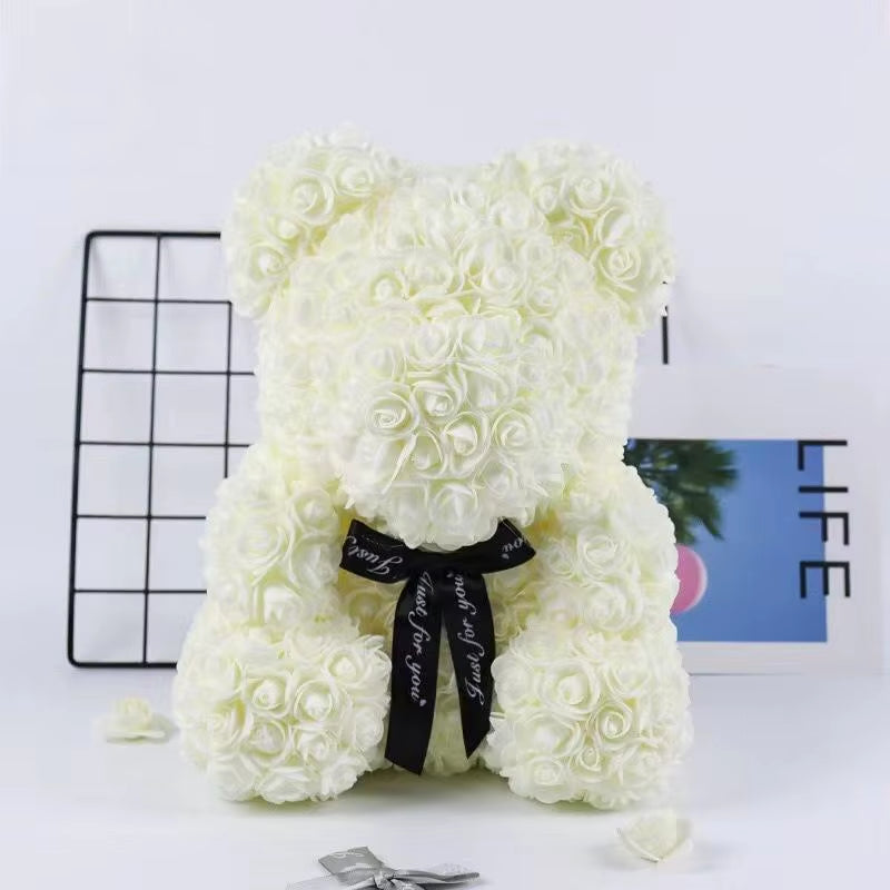 Hot Sale 25Cm Eternal Rose Bear Gift Box Hugging Bear Artificial Flower Gifts Series for Graduation Anniversaries Valentine'S