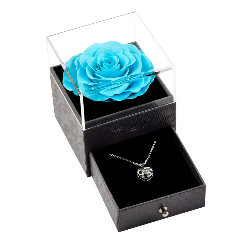 Trendy Eternal Rose Jewelry Box Real Flower Drawer Gift Set for Valentine Mother Day Present Keepsake Storage Case