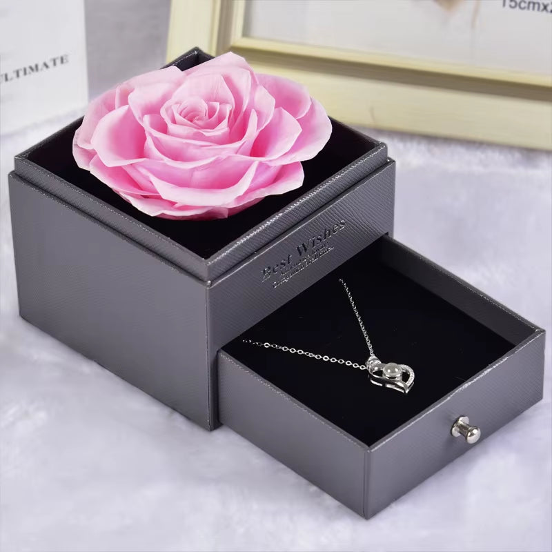 Trendy Eternal Rose Jewelry Box Real Flower Drawer Gift Set for Valentine Mother Day Present Keepsake Storage Case