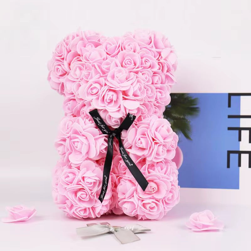 Hot Sale 25Cm Eternal Rose Bear Gift Box Hugging Bear Artificial Flower Gifts Series for Graduation Anniversaries Valentine'S