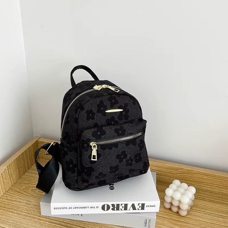 Custom Color Mini Small Backpack for Ladies and Girls Casual Outdoor for Pink School Bag with Flower Pattern and Zipper Closure