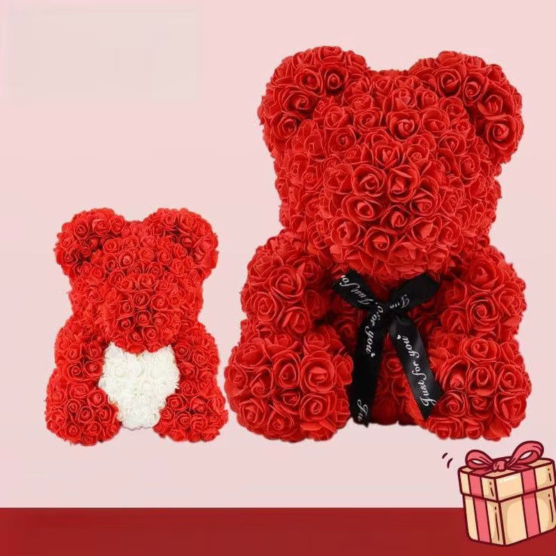 Hot Sale 25Cm Eternal Rose Bear Gift Box Hugging Bear Artificial Flower Gifts Series for Graduation Anniversaries Valentine'S