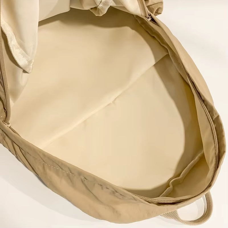 Korean Cream Student Schoolbag Solid Color Simple Unisex Backpack Casual Fashion Large Capacity Lightweight Waterproof Travel